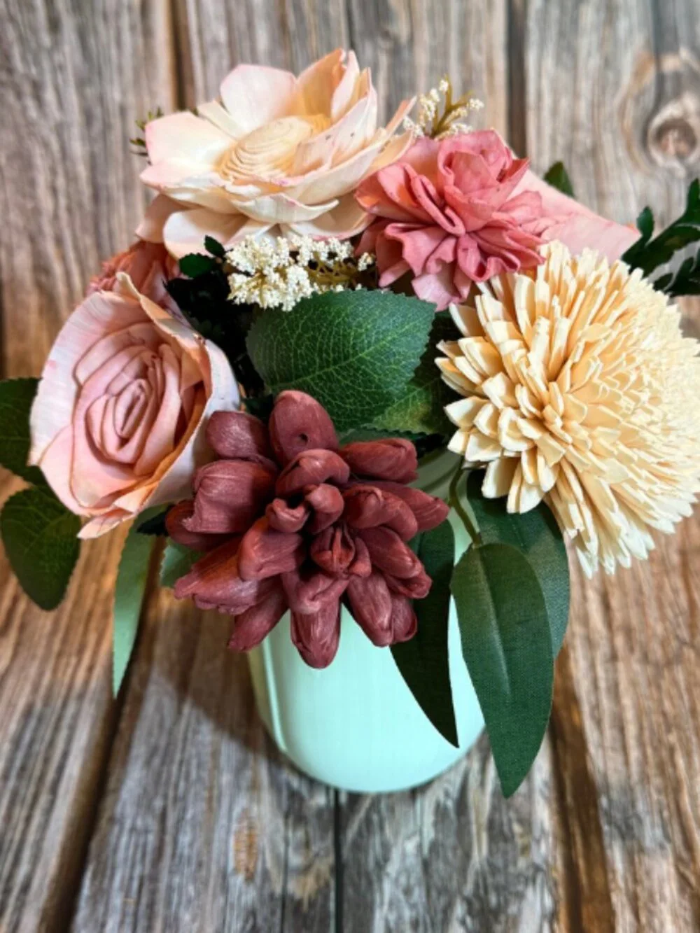 Pink Sola Wood Floral Arrangement in Mason Jar Home Decor Birthday Gift
